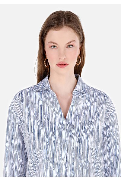 Colin's Regular Fit Shirt Yaka Roll-Up Kol Çizgili Beyaz Kadın Uzun Kol Gömlek