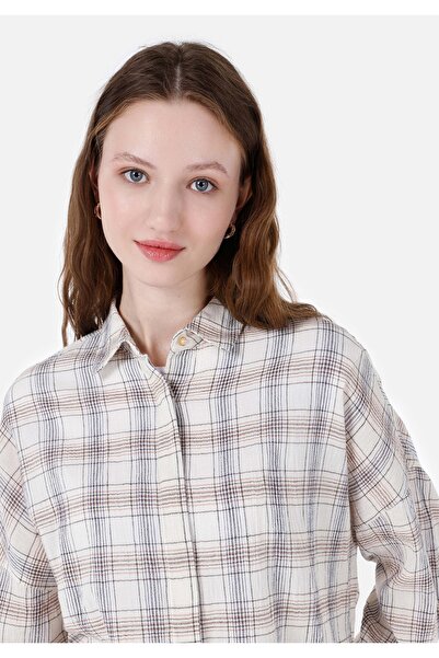 Colin's Relaxed Fit Shirt Neck Kadın Bej Uzun Kol Gömlek