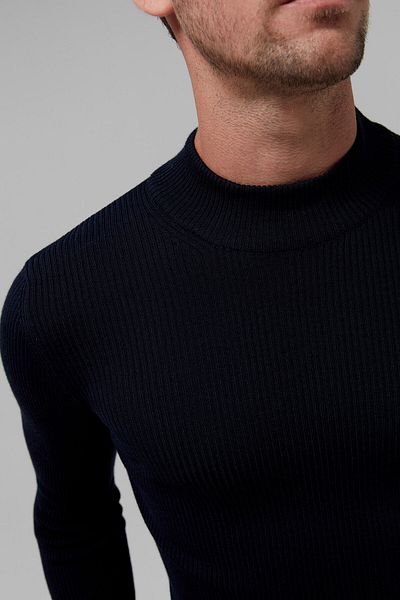 Twn Slim Fit Navy Blue Rib Knit Woolen Sweater
