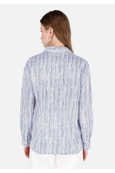 Colin's Regular Fit Shirt Collar Roll-Up Sleeve Striped White Women's Long Sleeve Shirt
