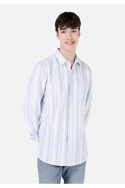 Colin's Regular Fit Shirt Neck Striped Men's Blue Long Sleeve Shirt