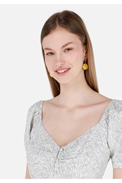 Colin's Slim Fit V Yaka Çiçekli Kadın Yeşil Karpuz Gömlek