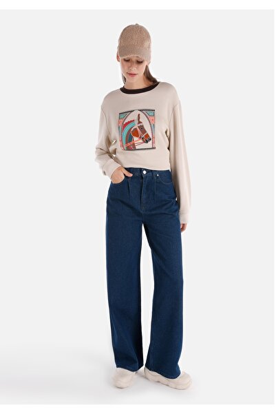 Colin's Pantaloni de damă din denim indigo, cu talie înaltă, cu picioare largi