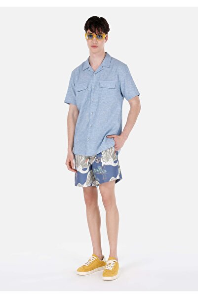 Colin's Comfort Fit Shirt Neck Düz Erkek Mavi Kısa Kol Gömlek
