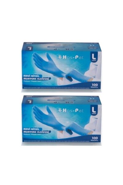 Has-Pet قفازات جراحية قفازات نيتريل زرقاء 100 قطعة 2 قطعة مقاس L قفازات الفحص