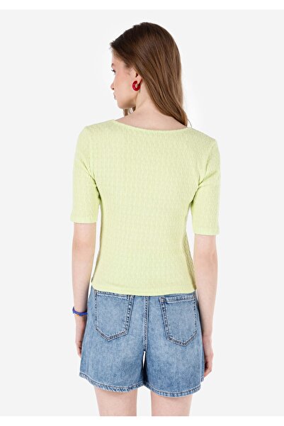 Colin's Slim Fit V-Neck Jacquard Γυναικείο πράσινο κοντομάνικο μπλουζάκι