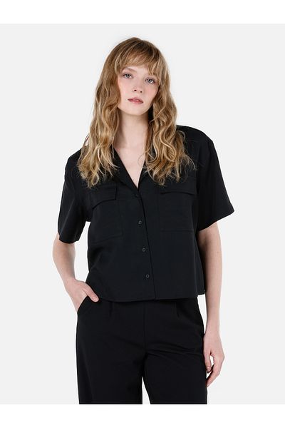 Colin's Regular Fit Shirt Neck Plain Women's Black Short Sleeve Shirt