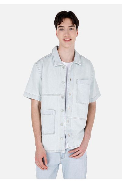 Colin's Regular Fit Classic Collar Plain Men's Blue Short Sleeve Shirt