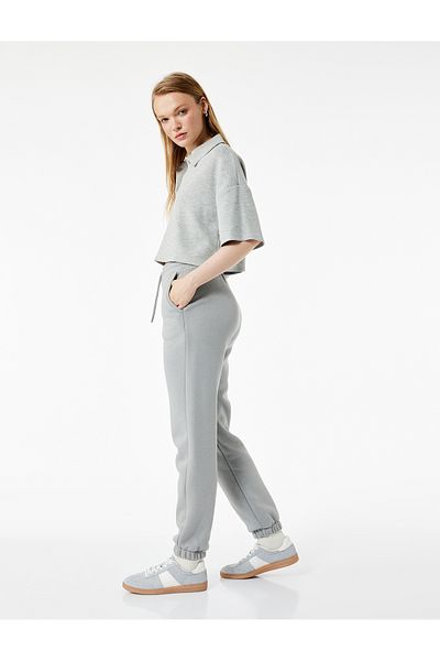 Koton Comfortable Fit Jogger Sweatpants with Raised Pockets and Lace-Up Waist