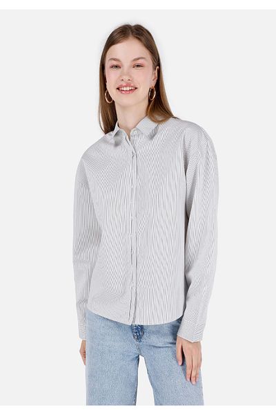 Colin's White Striped Regular Cut Women's Shirt - Long Sleeve