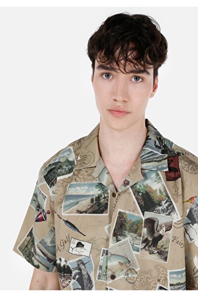 Colin's Regular Fit Shirt Neck Baskılı Erkek Gri Kısa Kol Gömlek