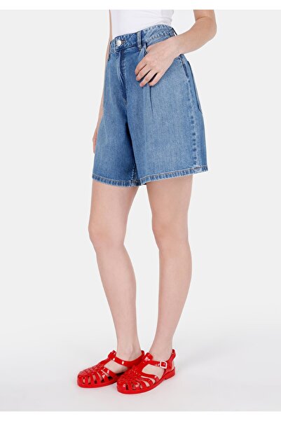 Colin's Loose Fit Orta Bel Kadın Mavi Jean Şort