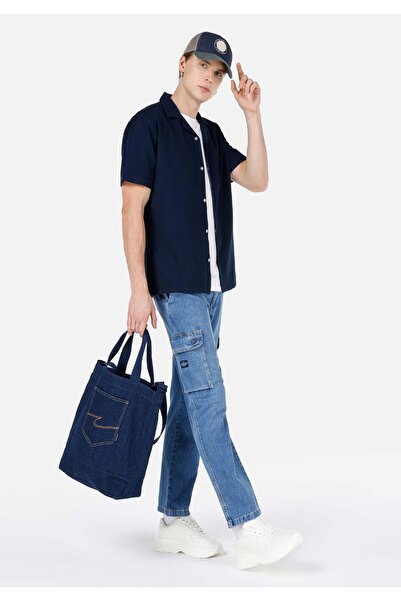 Colin's Cargo Fit Orta Bel Düz Paça Kargo Cep Erkek İndigo Jean Pantolon
