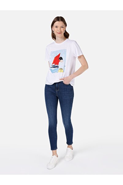 Colin's Λευκό Γυναικείο Tshirt Σκούρο μανίκι