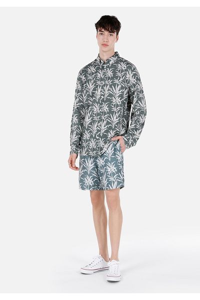 Colin's Slim Fit Lined Printed Men's Green Swim Shorts