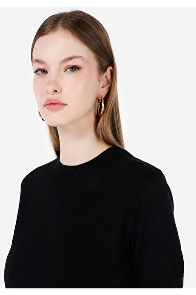 Colin's Normal Kesim Bisiklet Yaka Siyah Kadın Kısa Kol Kazak