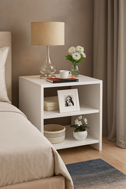 PAZARACTİVE Modern Beyaz Komodin – Minimalist Tasarım, Çift Raflı Depolama ve...