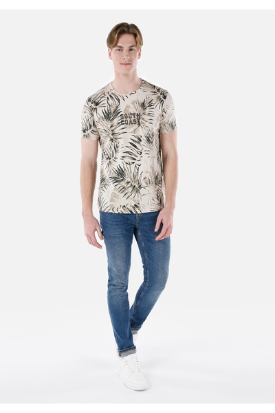 Colin's Tricou cu mânecă scurtă pentru bărbați, cu decolteu rotund, cu imprimeu, bej, Cl 1067738