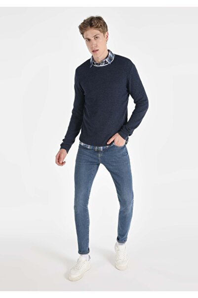 Colin's Slim Fit Yuvarlak Yaka Düz Erkek Mavi Kazak