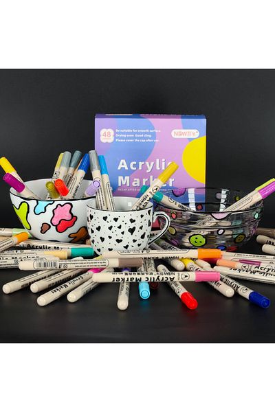 CIUPIGo Set of 48 acrylic markers, CIUPIGo® quick-drying, permanent, waterproof, durable, non-toxic