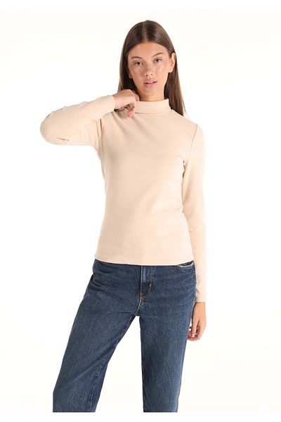 Colin's Slim Fit Turtleneck Plain Women's Beige Long Sleeve T-Shirt