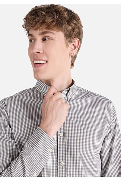 Colin's Ανδρικό πουκάμισο με μακρυμάνικο γκρι πουκάμισο με καρό λαιμόκοψη