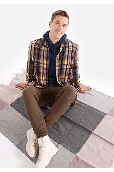 Colin's Ανδρικό μακρυμάνικο πουκάμισο Comfort Fit με καρό καφέ