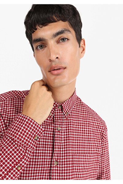 Colin's Regular Fit Shirt Neck Kareli Erkek Bordo Uzun Kol Gömlek