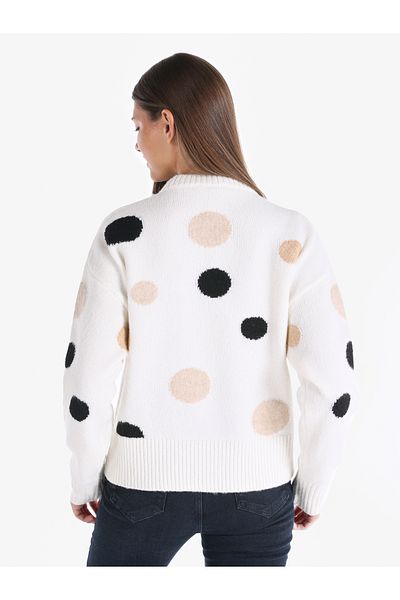 Colin's Regular Fit Round Neck Printed Women's White Sweater