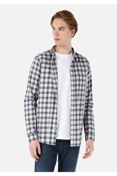 Colin's Regular Fit Shirt Neck Checked Men's Blue Long Sleeve Shirt