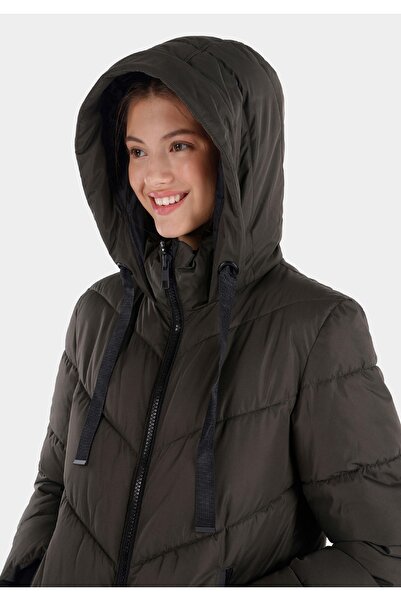 Colin's Regular Fit Kapüşonlu Fermuarlı Astarlı Kadın Yeşil Kaban