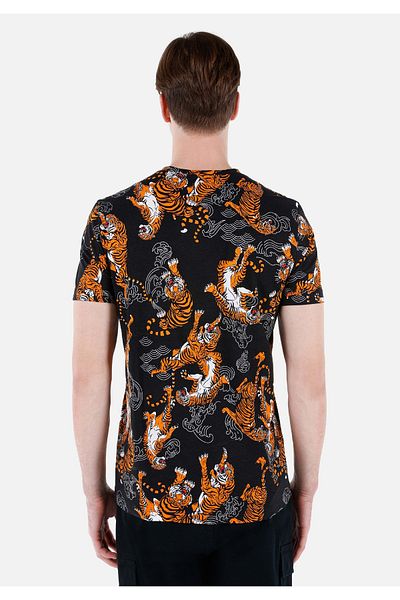 Colin's Regular Fit Round Neck Cotton Printed Men's Black Short Sleeve T-Shirt