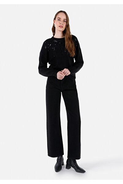 Colin's Regular Fit Yuvarlak Yaka Düz Kadın Siyah Kazak