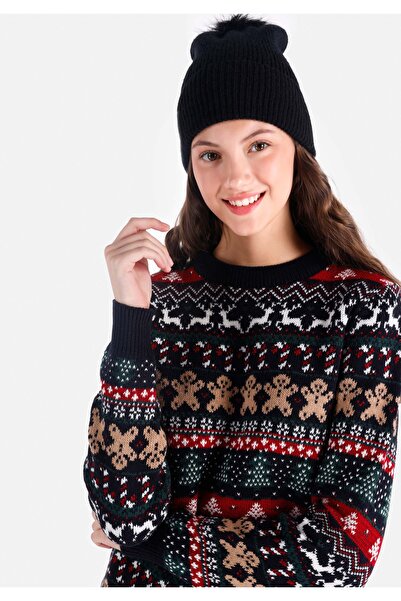 Colin's Regular Fit Yuvarlak Yaka Baskılı Kadın Lacivert Kazak