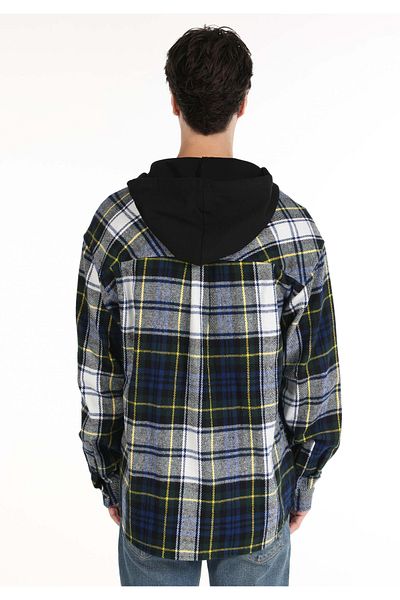 Colin's Comfort Fit Hooded Plaid Men's Green Long Sleeve Shirt