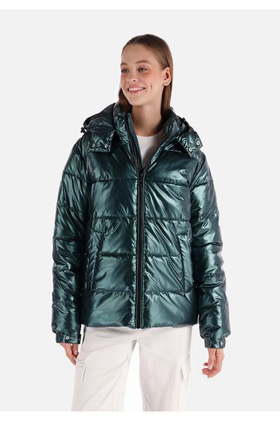 Colin's Regular Fit Hooded Zippered Lined Women's Green Coat