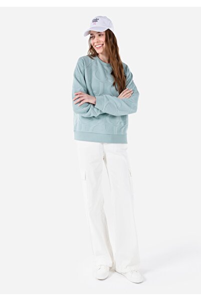 Colin's Normal Kesim Bisiklet Yaka Baskılı Yeşil Kadın Sweatshirt Cl1067320