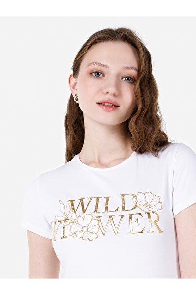 Colin's Дамска бяла тениска с къс ръкав и принт, с принт и обло деколте