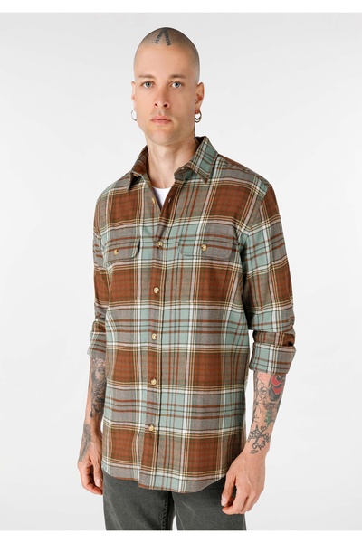 Colin's Πράσινο ανδρικό μακρυμάνικο πουκάμισο - καρό κανονική εφαρμογή