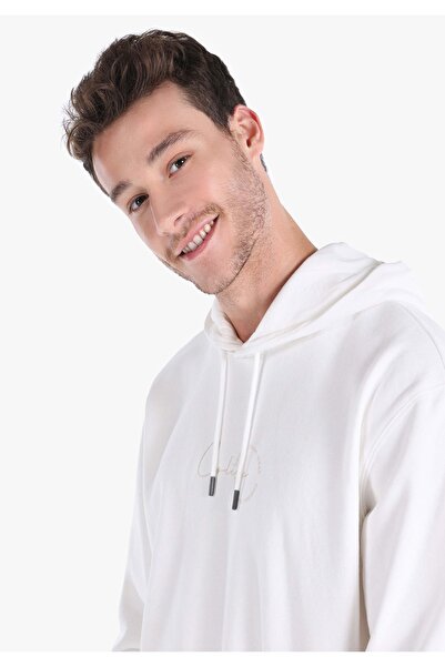Colin's Regular Fit Kapüşonlu Baskılı Beyaz Erkek Sweatshirt