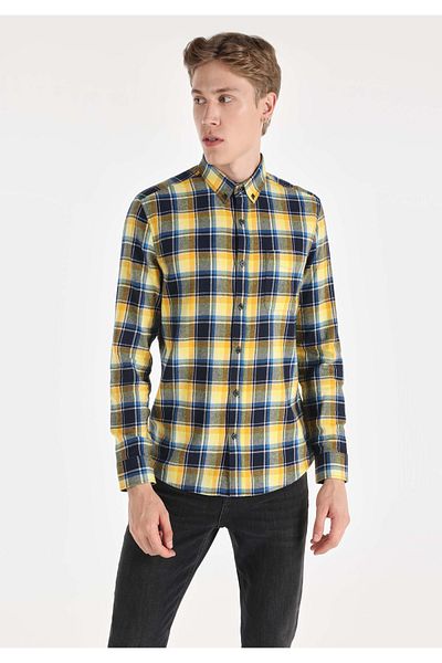 Colin's Navy Blue Slim Fit Checkered Men's Long Sleeve Shirt