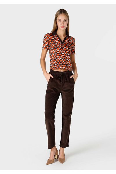 Colin's High Elastic Waist Corded Brown Women's Trousers - Regular Cut