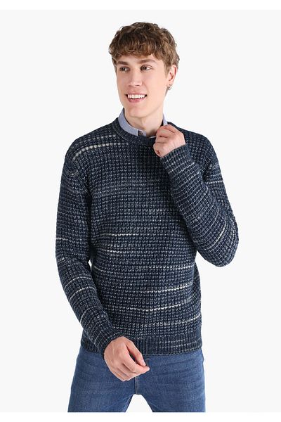 Colin's Regular Fit Round Neck Jacquard Men's Navy Blue Sweater