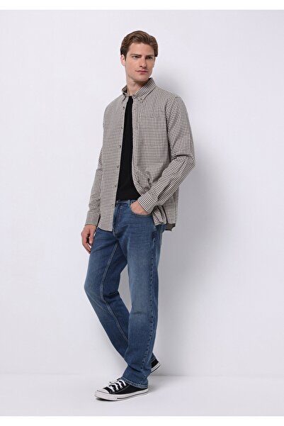 Colin's Regular Fit Shirt Neck Kareli Erkek Kahverengi Uzun Kol Gömlek