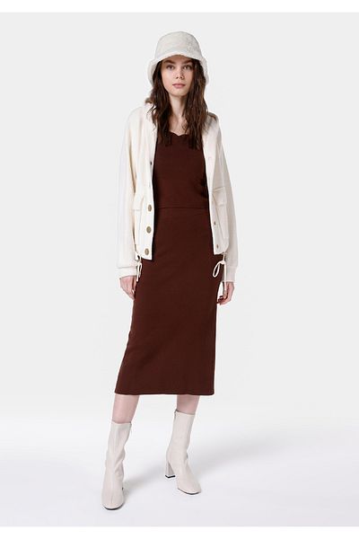 Colin's V-Neck Slit Slim Fit Midi Brown Women's Skirt
