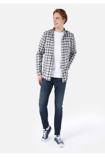 Colin's Regular Fit Shirt Neck Kareli Erkek Mavi Uzun Kol Gömlek