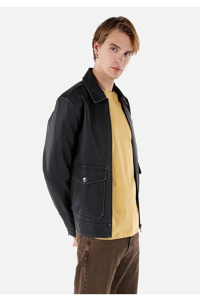 Colin's Slim Fit Men's Black Coat Pu