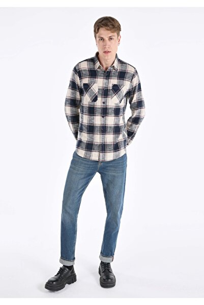 Colin's Regular Fit Shirt Neck Ekoseli Erkek Lacivert Uzun Kol Gömlek