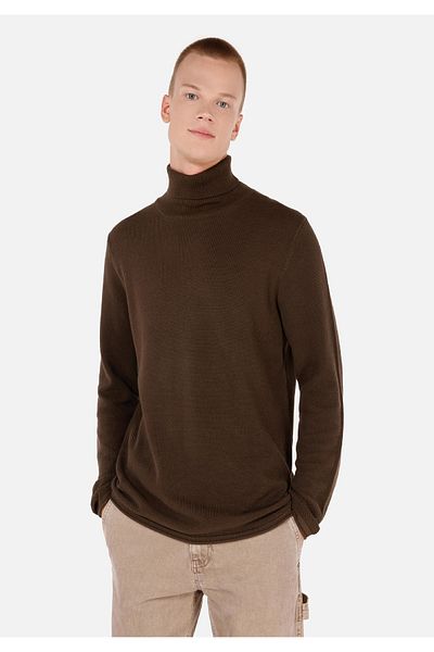 Colin's Regular Fit Turtle Neck Jacquard Men's Brown Sweater