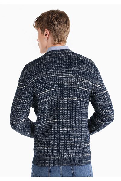 Colin's Regular Fit Round Neck Jacquard Men's Navy Blue Sweater